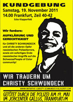 Aufruf zur Kundgebung: 1/2 Jahr Erschieung Christy Schwundeck
