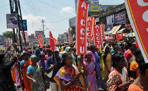 Arbeiterinnen beim Generalstreik 2.9.2015 in Madras (Chennai) in Indien