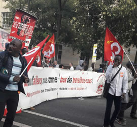 Paris, gestrige Mobilisierung: Demoblock der "Travailleurs sans papiers" (Undocumented Workers ). Foto von Bernard Schmid vom 12.9.2017