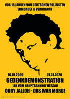 Mord verjährt nicht – 15. Gedenkdemonstration für Oury Jalloh am 07.01.2020 in Dessau