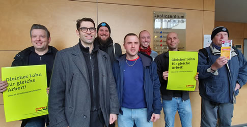 FAU Kaiserslautern: Solidarität beim Gütetermin am 5. März 20 vor dem Arbeitsgericht Kaiserslautern vom Leiharbeiter für gleichen Lohn für gleiche Arbeit