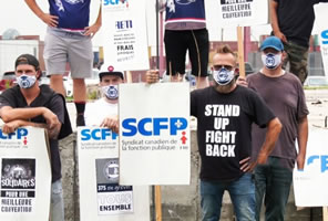 Syndicat canadien de la fonction publique – SCFP - im Juli 2020 im Streik im Hafen von Montreal