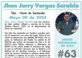 Arbeiter und USO-Gewerkschaftsfunktionär Jhon Jarry Vargas Sarabia wurde am 9. Mai in Kolumbien ermordet - einer von zu vielen allein in 2024