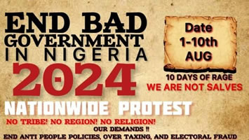 EndBadGovernanceInNigeria 1.-10. August 2024: Massenaufstand gegen den Hunger in Nigeria, Gewerkschaftsbund spricht vom polizeilichen Massaker