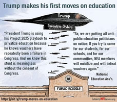 Trump makes first move on education - meme vom 31.1.2025 von Michael Eisenscher (solidarityinfoservice.org)