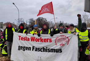 "Tesla-Arbeiter gegen Faschismus!" (IG Metall bei Tesla)